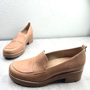 Naturalizer Platform Loafers Sz 12 Tan Leather Chunky Slip On Career Dress Shoes